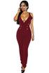 Wine Sexy Sleeveless Button Sides Bodycon Jumpsuit